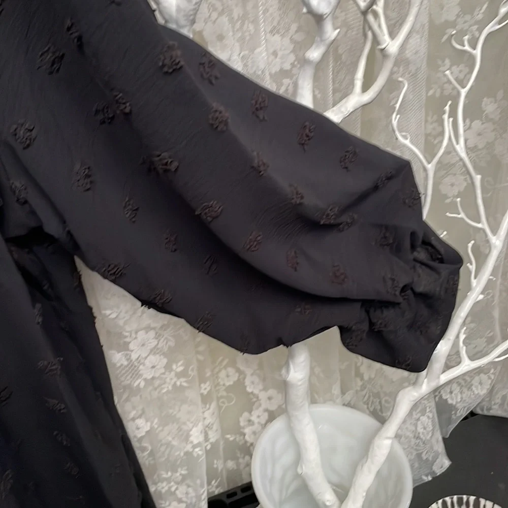 Deep Black Sheer Swiss Dot Kimono Cardigan Blouse - Picture 3 of 9